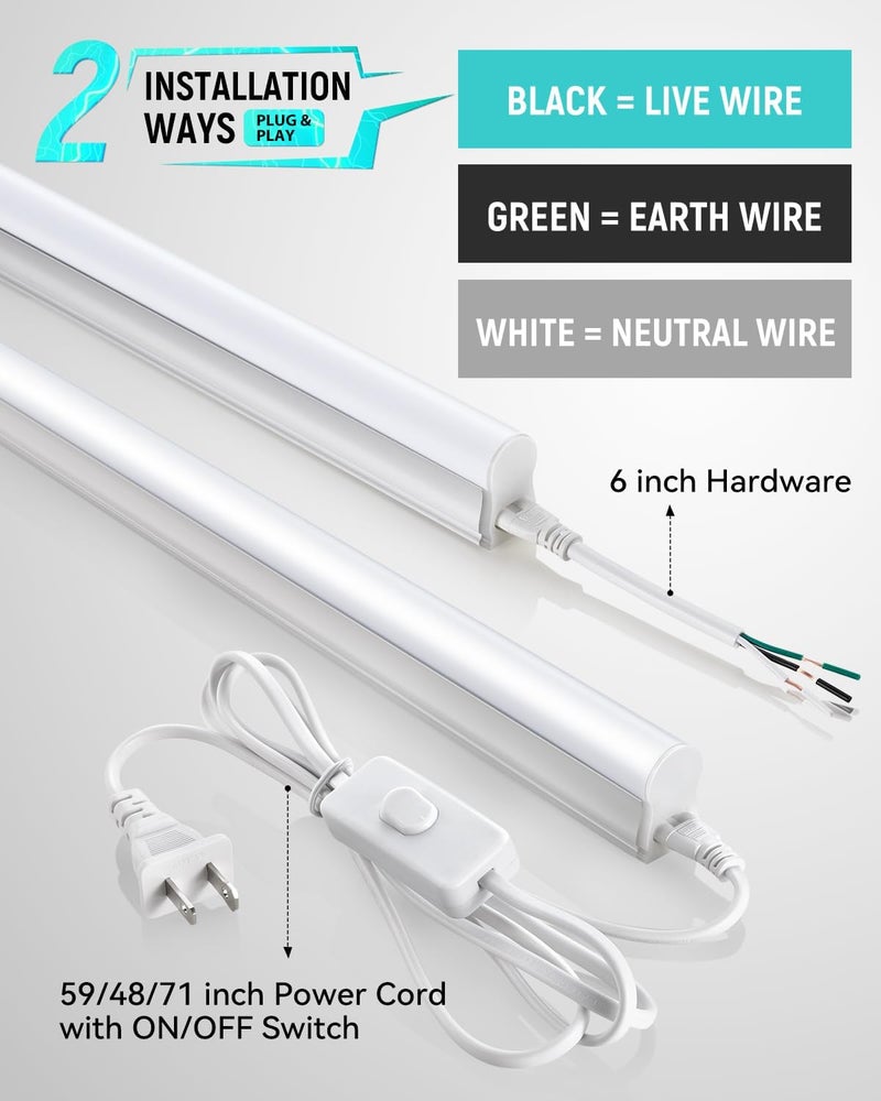 SUNLINKCO (8 Pack) Upgraded 4FT T5 LED Integrated Fixture, 6500K,20W,2300LM(Super Bright White) Linkable LED Shop Light,Garage Ceiling and Cabinet Light,Strip Light,Corded Electric with ON/Off Switch - Image 4